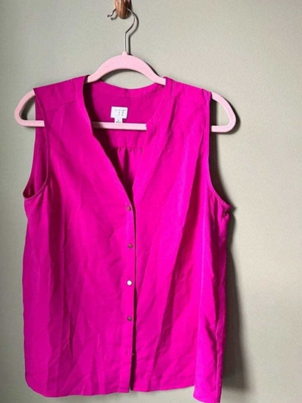 A New Day- collarless button up tank- hot pink